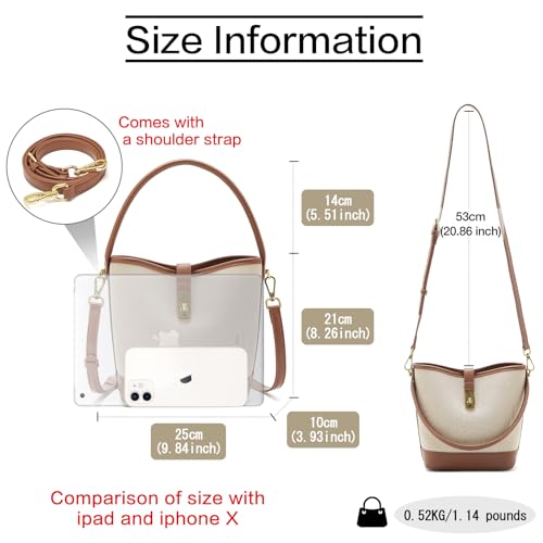FOXLOVER Coated Canvas Bucket Crossbody Bags for Women Top-Handle Handbags Small Satchel Purse Trendy Twist Lock - color: Brown a