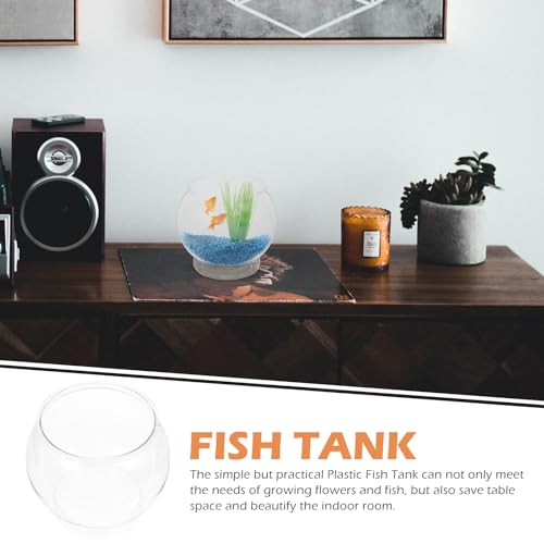 POPETPOP 7.08 Inch Plastic Fish Bowl Small Round Desktop Fish Tank Aquarium Clear Shatterproof Bowl for Home Office Decoration