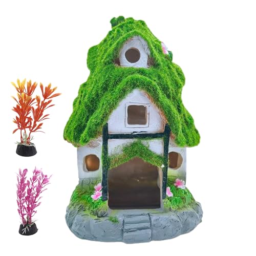 M2cbridge Aquarium Decorations Fish Hideout House Betta Cave Landscape Garden Decoration with Green Lifelike Moss (Garden Shed) - style: Garden Shed