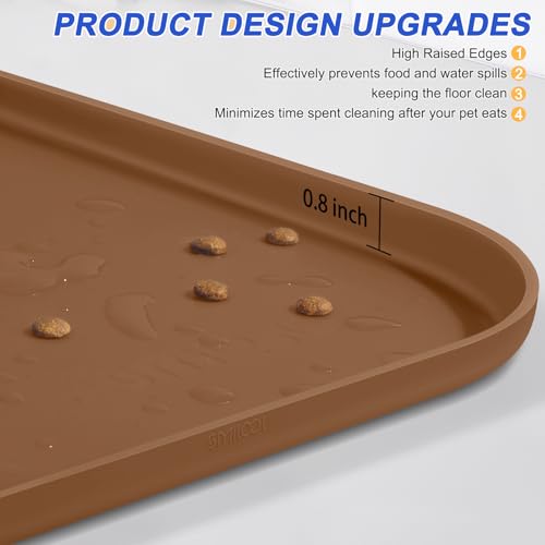 SMILOOL Silicone Pet Food Mat with Raised Edge for Food and Water Bowl, Dog Feeding Mats, Cat Food Trays for Floor Waterproof, Rubber Tray for Dogs and Cats, 22 x 14 x 0.8 Brown - color: Brown, size: 22"L x 14"W