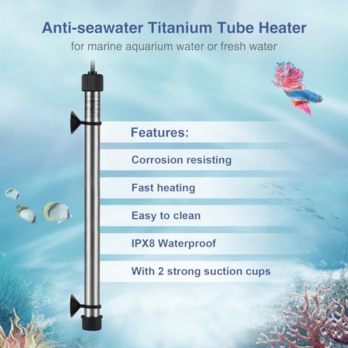 hygger Marine 500W Titanium Aquarium Heater for Salt Water and Fresh Water,Digital Submersible Heater with External IC Thermostat Controller and Thermometer,Fish Tank Heater for Fish Tank 60-120Gallon - size: 500W (60-120 gallon)
