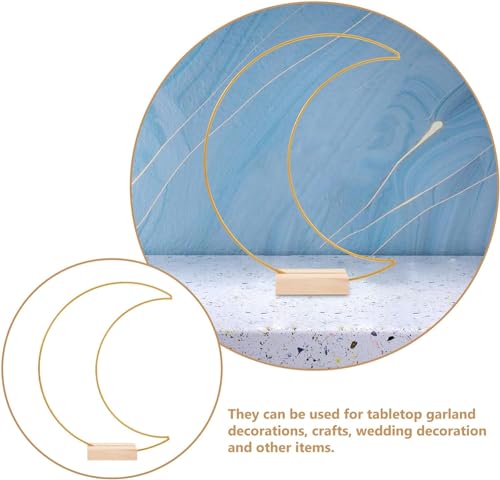 Dining Table Decor 10 Sets Metal Floral Hoop Moon Shaped Metal Wreath Ring Stand with Wood Holder Centerpiece Table Decor for DIY Xmas Wedding Table Decor Flower Garlands (Moon,26x20cm