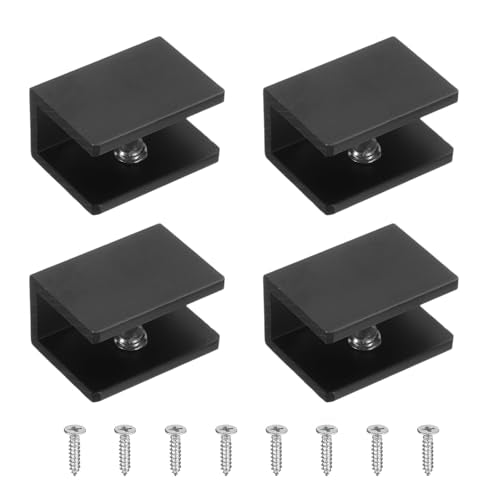 uxcell 4Pcs Glass Shelf Brackets, for 8-10mm Square Shape Glass Combination Fixing Mirror Bracket, Aluminum Alloy Clip Clamp with Screws for Glass/Wood Display Cabinet, Black - color: Black, size: 8-10mm