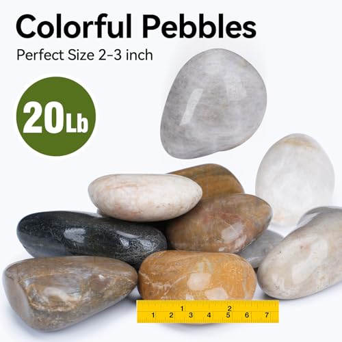 Pulovin 20 lbs River Rocks for Plants, 2-3 Inch Decorative Garden Rocks Outdoor Landscaping, Large Polished Natural Stone for Walkways, Yard, Vases, Crafts - color: Mixed Color 2-3 Inch