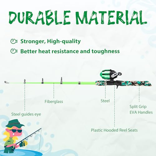 Kids Fishing Pole, Portable Telescopic Kids Fishing Poles for Boys and Girls, Fishing Rod and Reel Combo Kit with Tackle Box, and Fishing Net, Best Fishing Pole for Toddler Youth - color: Pink+Green