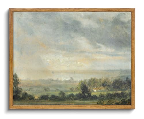 OIQArtOIQ Vintage Framed Wall Art Pastoral Landscape Canvas Art Prints Rustic Farmhouse Pictures Wall Decor Modern Cottagecore Paintings Artwork For Bedroom Kitchen Bathroom Office Living Room - color: Cloudy Sky, size: 8x10 in