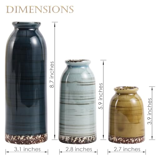 Joeabor Ceramic Vase Set of 3 - Handcrafted Ceramic Vases for Home Decor & Shelf - Modern Farmhouse Decor for Kitchen, Office, Bedroom & Living Room Decorative Objects for Mantel, Table Centerpieces - color: Set B