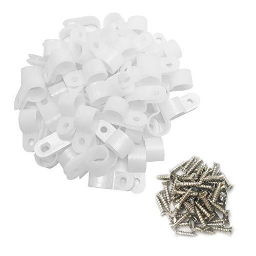 Cable Clamp R-Type Cable Clip Wire Clamp 1/2“ Nylon Screw Mounting Cord Fastener Clips with Screws for Wire Management - 50 Pcs Cable Clamps + 50 Pcs Screws, White - size: 1/2" White