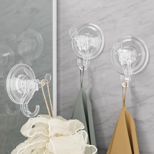 Antimbee 3 Pack Suction Cup Hooks, Clear Suction Cup Hanger, Removable Small Suction Cups for Shower, Bathroom, Glass, Door, Windows, Kitchen-Max Hanging up to 11 lbs on Smooth Surface - color: Transparent