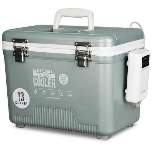 ENGEL Live Bait Cooler PRO for Fishing - Portable Minnow and Bait Bucket with Lithium-Ion Rechargeable Aerator - color: Silver, size: 7.5 Quarts