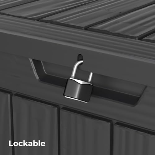 TARKARI 35 Gallon Outdoor Storage Box Waterproof, Resin Deck Boxes with Lockable Lid & UV-Resistant for Patio, Pool, Garden Furniture Cushions & Accessories, Black - color: Black, size: 35 GAL