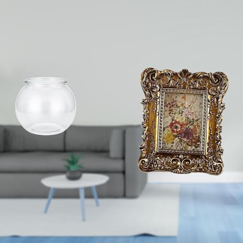 Baoblaze Transparent Small Fish Tank for Small Fish Round Ornament Aquarium Bowl Vase Table Office Hand Carved Floral Photo Frame Picture Holder Ta