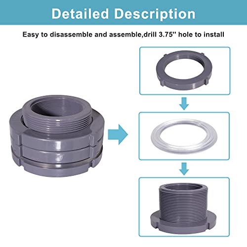 Ququyi 2.5 Inch PVC Bulkhead Water Tank Connector Adapter Fitting with Plugs Thru-Bulk Pipe Fitting for Rain Barrels, Aquariums, Ponds(Set of 1) - size: 2.5"-1pcs
