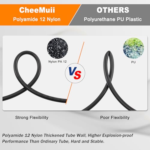 CheeMuii 500 FT 1/4" DOT Air Line 1/4 PA12 Nylon Pneumatic Tubing 152 Meter 1/4 Inch OD Pneumatic Air Tubing Pipe Hose Line for Semi Truck Trailer or Industrial Air System - color: Black, size: 1/4"OD-500FT