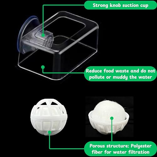 Acrylic Fish Feeding Box Ring for Turtle and Filter Balls Set, Betta Feeding Ring with Nitrifying Balls, Fish Feedings Box, Food Holder, Turtles Enrichment Toys, Tank Accessories (Clear, S) - size: Small Box Ring