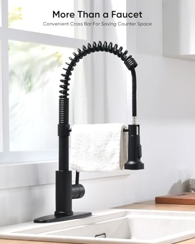 Black Kitchen Faucet with Pull Down Sprayer Stainless Steel Commercial Single Handle Classic Spring Pull Out Kitchen Sink Faucet for Pot Filler Farmhouse Camper Bar Laundry Room 866080R - color: B - Black