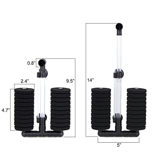 AQUANEAT 1 Pack Double Bio Sponge Filter, for Fry, Betta, Shrimp, Nano, Aquarium Fish Tank - size: Large 1pc