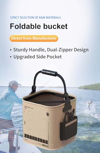 Collapsible Fishing Bucket 2.11 Gallon/8L - Portable Folding Live Bait Bucket with Aerator Pocket, Rope & Net for Live Fish & Shrimp, Kayak, Camping, Hiking (Small) - size: 2.11 Gallon (8L)