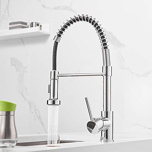 Spring Kitchen Sink Faucet Commercial Single Handle Single Lever Kitchen Faucet with Pull Down Sprayer, Polished Chrome Kitchen Faucets - color: D - Chrome