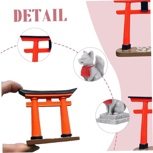Japanese Garden Decor, Resin Simulation Torii Gate and Fox Statue, Mini Zen Garden Accessories Fox Statues Fox Figurine Aquarium Decorations for Bonsai, Sand Table, Garden, Aquarium, Fish Tank