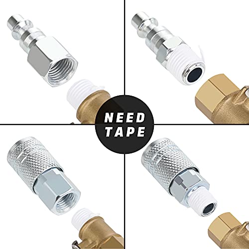 1/4 Air Hose Fittings, Automotive T-Type Plug, 1/4 Inch Male NPT Threads Size, Steel Material, 300 PSI Max Working Pressure, 10 Pieces Air Compressor Accessories Set - size: 1/4 MNPT PLUG