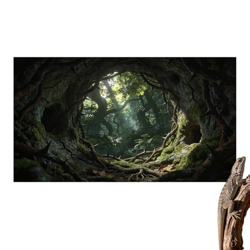 Terrarium Background Cloth, 36x18 Inch Reptile Tank Background for Bearded Dragon & Leopard Gecko Tank Accessories, Polyester Aquarium Background with Green Rainforest Design - size: 36x18in