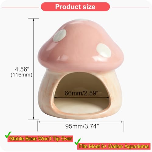 AnRui Ceramic Betta Fish Tank Accessories Decor Cute Mushroom House Aquarium Decoration Hideout Cave Ornament for Small Fish, Shrimp, Goldfish and Reptiles (Pink) - color: Pink
