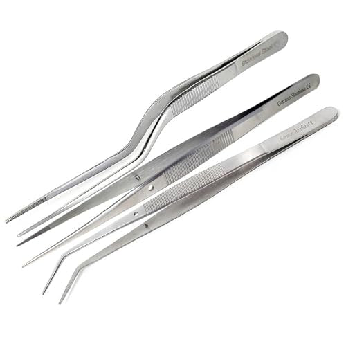 Lab Tweezers High Precision Forceps, 6" (15.2 cm), Fine Strong Point tweezers, Stainless Steel (6" Set of 3pcs) - size: 6" Set of 3pcs