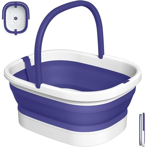 Nekteck Foot Soaking Tub Collapsible Bucket for Foot Bath Soak Tub, Feet Basin Soaker with 138 Acupressure Nodes and Pumice Stone for Feet Health Foot Spa, Gifts for Men Women Dad Mom, Purple - color: Purple