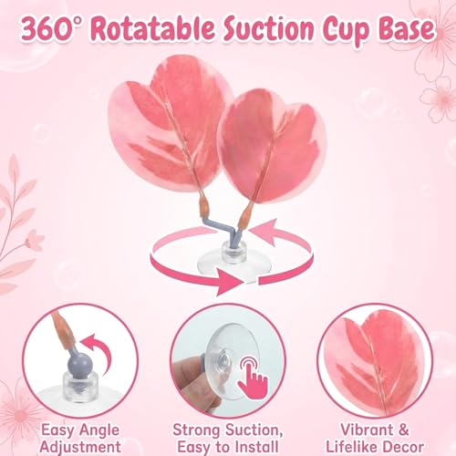 Pink Aquarium Decor, Betta Fish Resting Spot and Feeding Ring for Fish Tank, Small Fish Tank Decor with 4 Pieces of Pink Betta Hammock Plants, 4 Inch Height for Aquarium Decoration