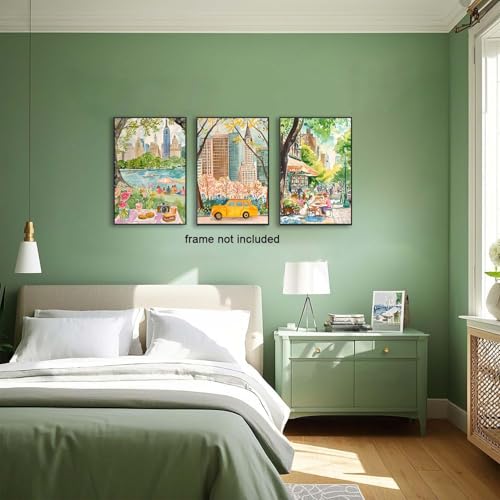 XLARTMY New York City Poster Travel Wall Art Canvas Watercolor NYC Central Park Landmarks Artwork Decor Painting Prints Pictures Set of 3 for Bedroom Living Room Bathroom Office 16x24in Unframed - color: Watercolor City, size: 16x24in Poster