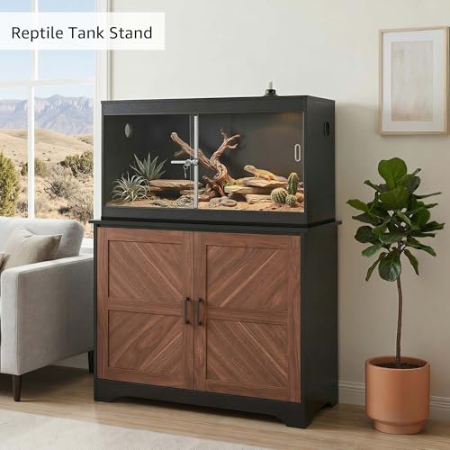 unipaws 20-40 gallon Fish Tank Stand , Aquarium Stand with Storage Cabinet, Wooden Tank Stand for Turtle Tank, Reptile Terrarium, Walnut and Black - color: Walnut and Black