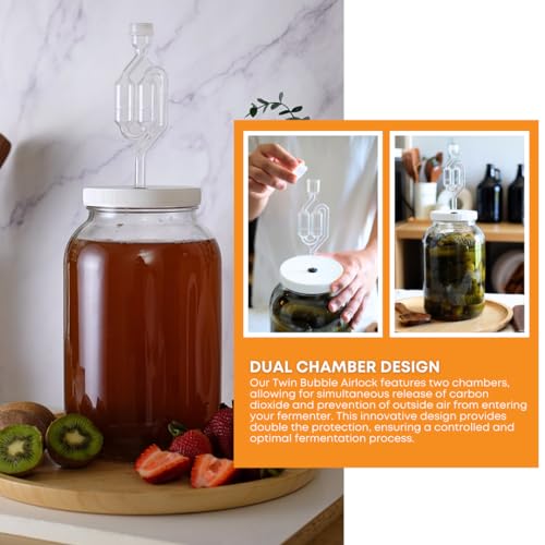 Fastrack Twin Bubble Airlock and Carboy Bung (2-Pack) | Fermentation Airlocks for Homebrewing Beer, Wine, Mead, and Kombucha