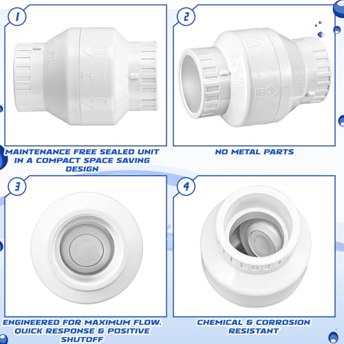 Geetery 1 Pcs 2 Inch PVC Slip Swing Check Valve No Spring Back Flow Preventer Valve White No Return Silent Backflow for Backflow Prevention, Reduces Water Hammer Noise - size: 2 Inch