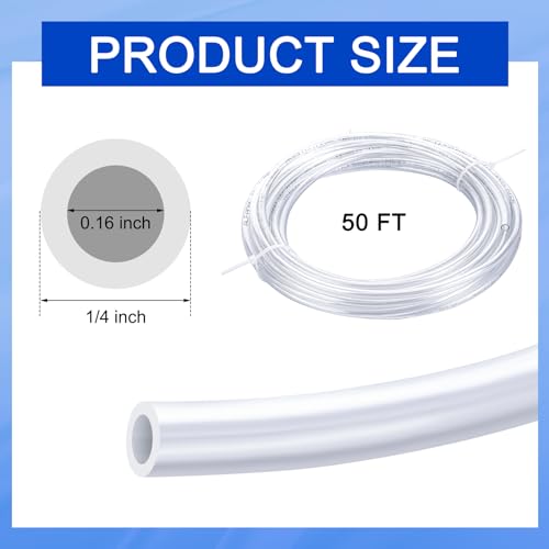 1/4 Inch OD 0.16 Inch ID 50 ft Aquarium Tubing Air Line PU Air Compressor Clear Tube Hose Line Hose for Brake Water Fluid Transfer Suspension