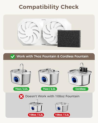 Neareal Cat Water Fountain Replacement Filters & Pre-Filter Sponges Compatible with 74oz/2.2L Stainless Steel Pet Fountain (6 Filters & 6 Sponges)