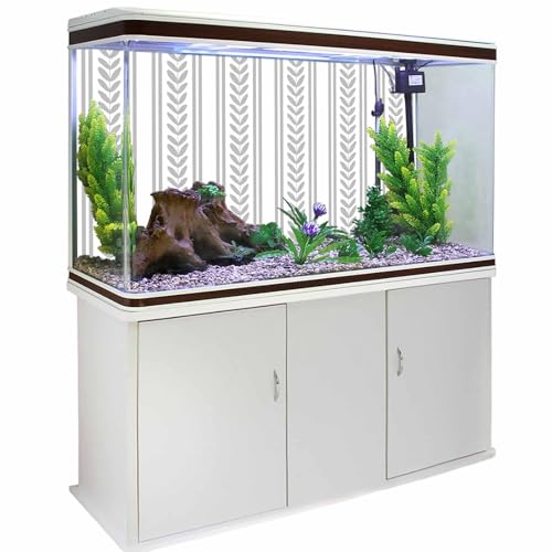 Grey Botanical Aquarium Background 16x36 Inch Self-Adhesive Fish Tank Decorations, Modern Farmhouse Striped Decorative Fish Tank Background Polyester Aquarium Decor Poster - color: Gray, White, Silver, size: 16x36in