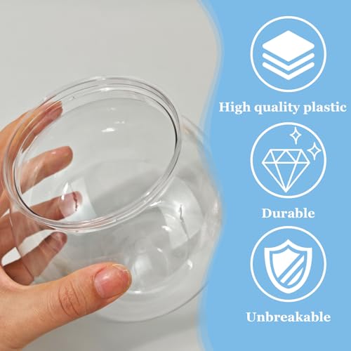27 oz Mini Plastic Fish Bowl, Clear Round Small Fishbowl Aquarium, Unbreakable Shatterproof Plastic Betta Fish Tank, Desktop Goldfish Bowl for Home Decor & Party Centerpieces