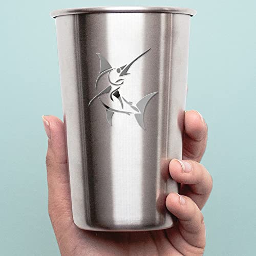 2 Pcs - Decal Stickers of Stylized Marlin Fish (Metallic Silver) Premium Waterproof Vinyl Decal Stickers for Laptop Phone Accessory Helmet Car Window Mug Tuber Cup Door Wall ANDSKUS512501SI070722 - color: Metallic Silver, size: 3.8'' x 4.4''