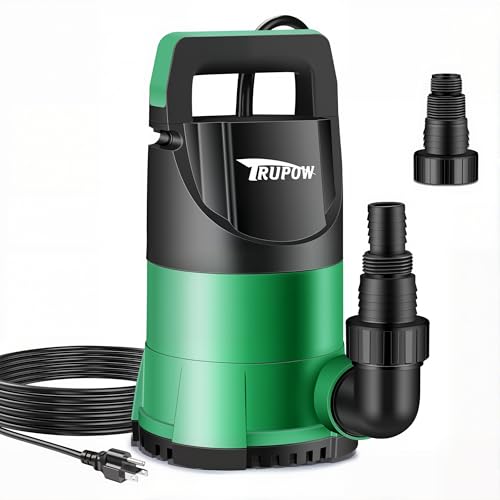 TRUPOW 1 HP Sump Pump Submersible Water Pump 3981 GPH Portable Thermoplastic Electric Utility Pump for Swimming Pool Garden Basement Tub Pond Draining Remove Water Level Down to 0.3"