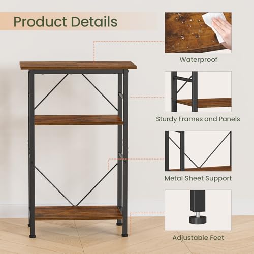 Snughome 5-10 Gallon Aquarium Stand, 3 Tier Fish Tank Stand with Storage, Fish Tank Stand with Metal Frame, Reptile Turtle Tank Stand for Home Office, 20.47" x 11.02" x 30.52", Rustic Brown - color: Rustic Brown