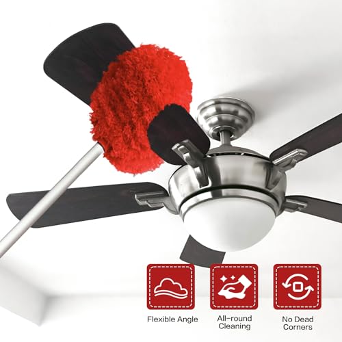 Ceiling Fan Cleaner Duster Reusable Microfiber Ceiling Fan Blade Cleaner Removable Duster with Extension Pole Adjusts 13 to 49.7 Inch for Cleaning Walls Bookshelves Furniture Door Window Top (Red) - color: Red