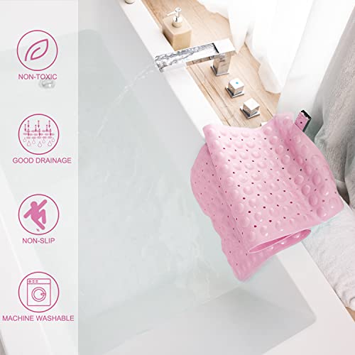 TEESHLY Bath Tub and Shower Mats, Non-Slip 39 x 16 Inch Extra Long Bathtub Mat, Machine Washable BathMat with Drain Holes, Suction Cups for Bathroom (Opaque Pink) - color: Opaque Pink