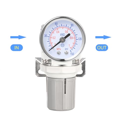 1/4 Inch NPT Air Pressure Regulator with Gauge Mini Air Control Valve for Compressor - color: White, size: 1/4" Air Regulator