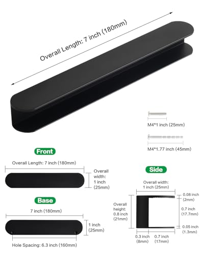 5 Pack Cabinet Handles Stick On Drawer Pulls 7 Inch Long Matte Black Peel and Stick Handles for Glass Doors No Drill Self Stick Refrigerator Door Handle - color: C-Matte Black, size: 7 Inch