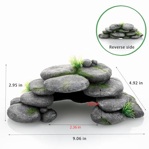 Aquarium Rock Cave House, Natural Looking Rocks | Built with durable materials, these reptile cave shelters work great as aquarium decor. - color: Green-Medium