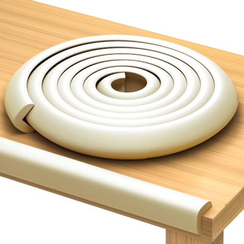 Premium 12ft Edge Protector for Baby, Odorless Foam Cushion with Strong Adhesive Tape, Non-Toxic to Baby Proof Corners and Edges, Wall Corner Protector & Desk Edge Cushion White - color: Beige, size: 12ft
