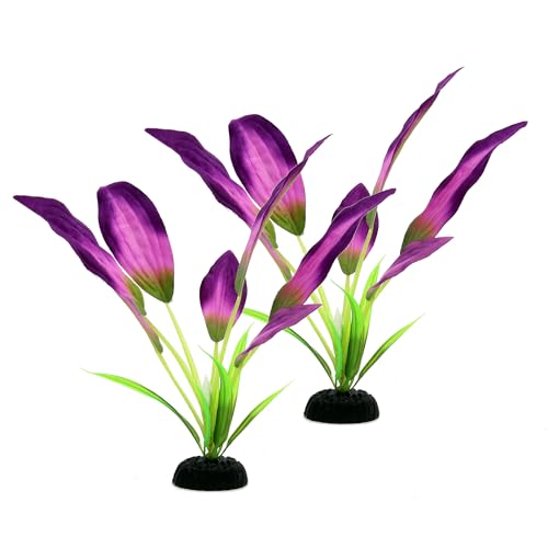 Silk Aquarium Plants for Betta Fish Tank, 2 Pcs 8 Inch Small Silk Aquarium Plant Aquatic Water Grass Decoration, Purple