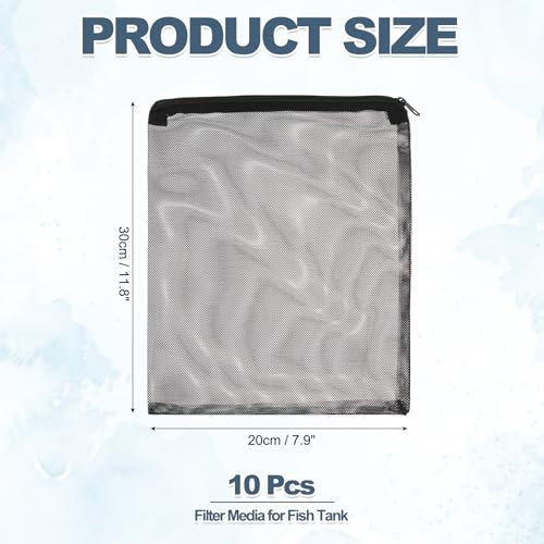 Aquarium Filter Media Bags, Fish Tank Fine Mesh Bag with Zipper Reusable Versatile 12 x 8 Inch, (Black, 10Pcs), Intended for Fish Tank/Aquarium/Pond/Activated Carbon/Ceramic Rings - color: white, size: 12 x 8 in