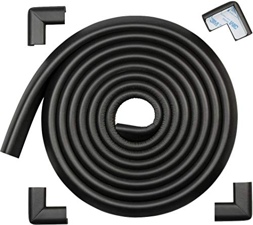 Roving Cove HeftyFit Edge Corner Protector Baby Proofing (Large 15ft Edge 4 Corners), Heavy-Duty, Soft NBR Rubber Foam, Furniture Fireplace Safety Bumper Guard, 3M Adhesive, Onyx Black - color: Onyx Black, size: Large 15 feet